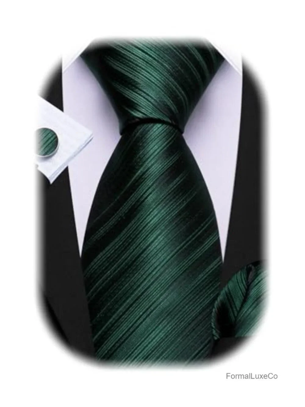Men's Silk Tie Set with Handkerchief & Cufflinks, Striped, Wedding